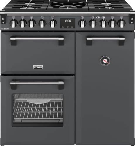 Stoves Richmond Deluxe 90DF 90cm Wide Dual Fuel Range Cooker with Gas Hob - Anthracite Finish - A Rated Efficiency