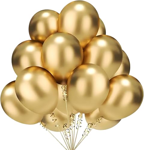 Image of Balloons for Birthday Decoration Kit Chrome Metallic Gold 20 pcs Latex Glossy Finish Party Balloon for Wedding, Anniversary Celebration 10 Inch Helium & Air Supported