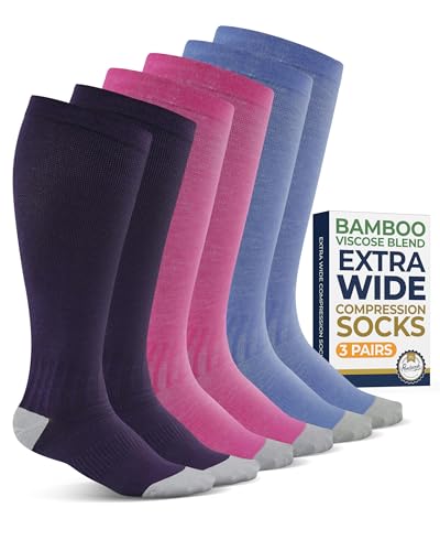 Image of Pembrook 3 Pairs Plus Size Compression Socks Wide Calf - Bamboo Viscose Compression Socks for Women Wide Calf