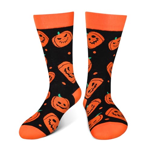 AGRIMONY Calze Halloween Zucca Uomo Donna Ragazzi Divertenti - Fantasia Colorati Arte Simpatici Strani Zucche Calzini Costume - Regali Halloween Originali Idee Regalo per Lui Lei