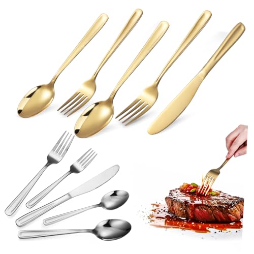 ULTECHNOVO 2 juegos Cubiertos para Bistec de Acero Inoxidable Doradas y Plateadas Utensilios para Servir y Mesa Occidental para Hogar y Restaurante