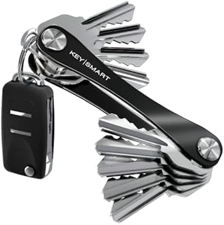 KeySmart Compact Key Holder Key Organiser - Key Smart Keyholder Keyring with Expansion Screws, Loop Piece to Easily Attach Your Car Key Fob and EDC Keychain Accessories (up to 14 Keys, Black)