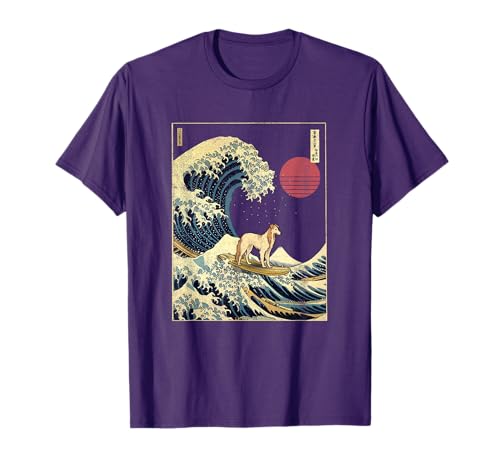 Borzoi Japanese Kanagawa Wave Funny Surf Dog T-Shirt