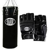 Bay® Boxset 130x35 cm, Sandsack+Handschuhe FIT schwarz Größe XXL, Boxhandschuhe, Sandsackhandschuhe, Gerätehandschuhe, Box Set, Boxsack, Kinder Kids Junior Senior Erwachsene Damen Herren