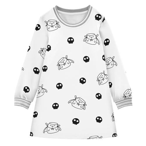 Marshmall Skull Girls Dresses Long Sleeve Sweatshirt Dress for Girls Winter Toddler Casual A Line Dresses Size 2-8T