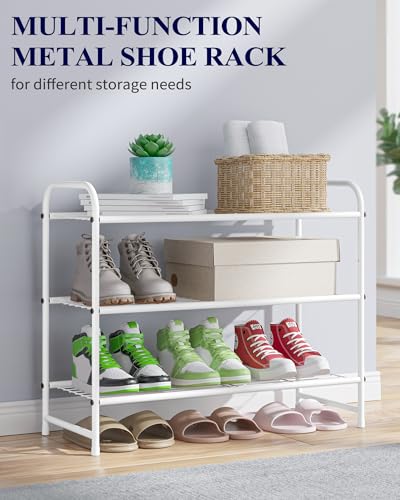 Image of Kitsure Shoe Rack - Stainless Steel Shoe Organizer, Sturdy Shoe Rack for Closet and Front Door Entrance, Free Standing Shoe Shelf, Closet Organizers and Storage, 25.6 inch Wide - 3 Tier, White