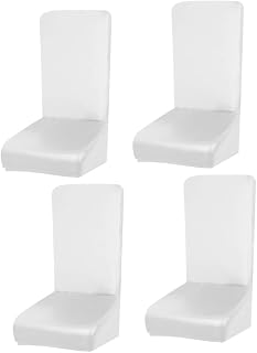 4 Piezas Fundas para Sillas de Comedor Impermeables PU Cuero Elásticas Protectoras para Hogar Pack Blanco Ajustables para Asientos y Respaldo