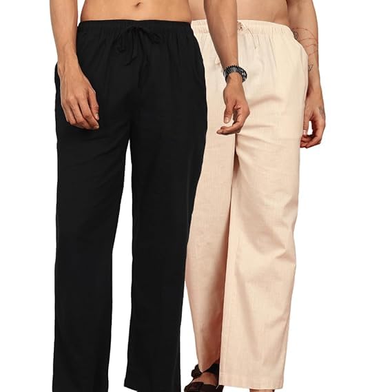 fabmade Men Cotton Linen Pajama Combo Pack of 2 | Breathable Summer Lounge & Night Wear | Relaxed Fit Drawstring Casual Pajama Pants-picture-32