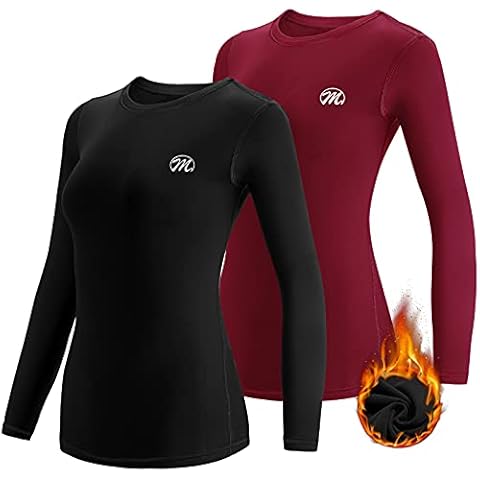 MEETWEE Women’s Thermal Underwear Tops, Thermals Shirts Base Layer Top Compression Long Sleeve Tee-Shirt Sport Fleece Lined T Shirt for Running Workout Skiing Cover