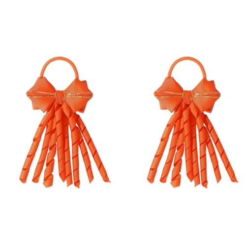 Pair of Dynamic Ribbon Hair Ties Including Flowing Tassels for Cheerleaders Dancers Polyester with High Elasticity Stage Bands