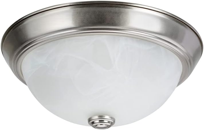 Aspen Creative 63013-1A White Alabaster Brushed Nickel Two-Light Flush Mount with Glass Shade