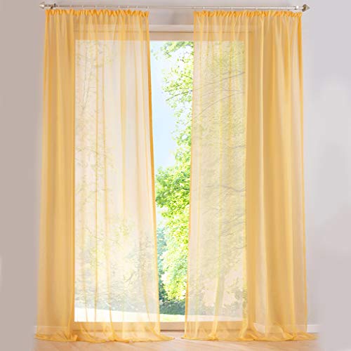 SIMPVALE 2 Paneles Cortinas Visillos de Gasa con Ganchos de riel para Dormitorio Habitación Sala de Estar Balcón, Amarillo, 140x225cm
