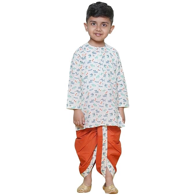 Image of AJ DEZINES Kids Ethnic Wear Pure Cotton Dhoti Kurta Set For Boys