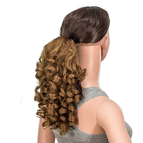 SWACC 12-Inch Short Screw Curls Claw Clip Ponytail Extensions Synthetic Clip in Drawstring Curly Ponytail Hairpiece Jaw Clip Hair Extension (Strawberry Blonde-27#) - Thumbnail 3
