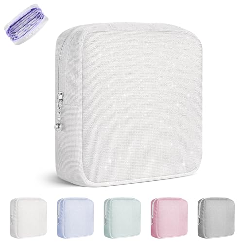 Image of Period Bag for Teen Girls, Canvas Sanitary Napkin Storage Bag with Zipper, Portable Menstrual Pad Bag Tampon Holder for Purse