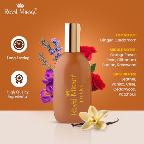 Image of Royal Mirage Just Oud Eau de Cologne | Long-Lasting Unisex Perfume | Oud, Rose & Leather Notes | Long-Lasting Luxury Fragrance | Exotic & Captivating Scent | Gift for Man and Woman | 120ml