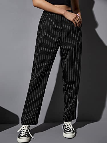 WDIRARA Women's High Waist Colorblock Striped Print Trousers Button Pocket Front Straight Leg Cropped Pants3