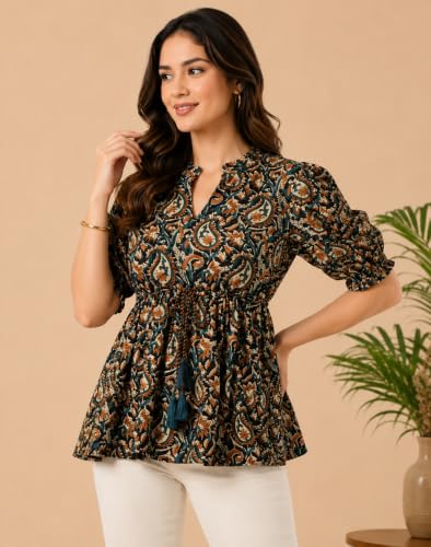 Image of Women's Cotton Printed Tunic Top | Square Neck Full Sleeve Casual Western Top | Trendy Longline Printed Top for Women | Stylish Party, Office