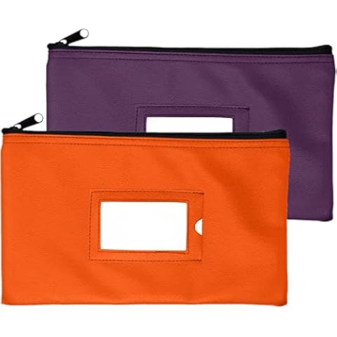 Money Bank Deposit Bag with Zipper | Purple and Orange | 11x6 inch | Durable Leatherette Money Cash Coin Check Wallet Pouch for Men & Women with Framed ID Window and Blank Card | by GIDABRAND Cover