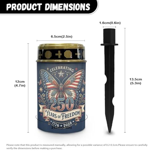 Image of 250 Years Solar Cemetery Light - American Flag Butterfly Pattern, Flameless Memorial Candle, Patriotic Grave Decor for Independence Day & Memorial Day