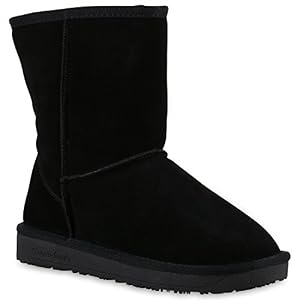 stiefelparadies Schlupfstiefel Damen Zierperlen Stiefel Stiefeletten Warm Gefüttert Schuhe 129655 Schwarz Knopf Agueda 38 Flandell