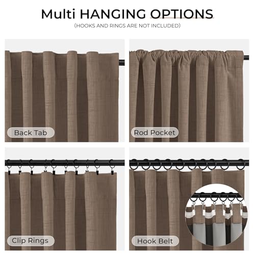 INOVADAY 100% Blackout Curtains 96 Inches Length 2 Panels Set, Back Tab/Rod Pocket Linen Black Out Curtains for Bedroom, Thermal Insulated Window Drapes - Flaxen Brown, W50 X L96