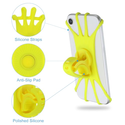 Image of PATIKIL 3Pcs Bike Phone Mount, 360 Rotation Silicone Motorcycle Phone Holder for 3 inch- 6.5 inch Phones Adjustable Phone Mount for Motorcycle Bicycle Electric Scooter, Yellow