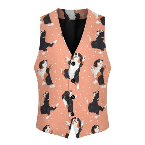 Bernese Mountain Dog Men's Suit Vests Business Formal Dress Vest V-Neck Waistcoat for Wedding Casual4
