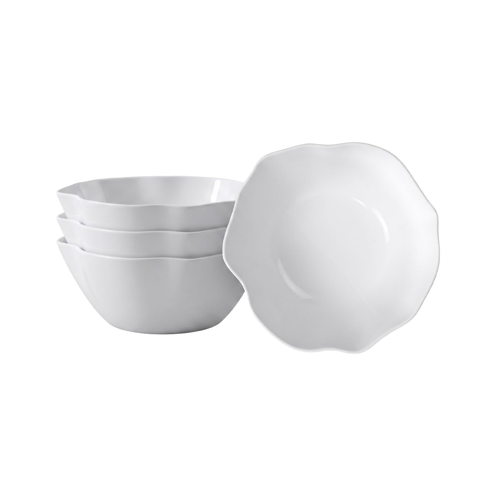 Villeroy & Boch – Pura Müslischalen 4er Set, ca. 15,5 × 15,5 × 6,5 cm, Reinweiß, spülmaschinenfest & mikrowellensicher, fließende Form, Premium Bone Porzellan made in Germany