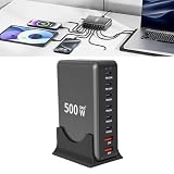 Fabater Blok ładowarki USB C 500 W, 8-portowa Stacja Szybkiego ładowania GaN III z Dwoma Portami PD PPS 100 W, 4x65 W PD PPS, 2x20 W QC, dla Pro Laptop Tablet (EU)