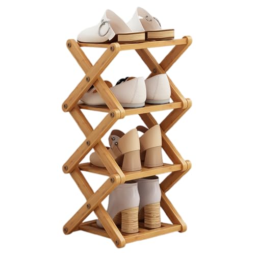 Yallmie Scarpiera in Bambù a 4 Ripiani, Scarpiera Verticale Stretta e Alta in Legno Scaffale Salvaspazio, Scaffale Scarpe Organizzatore Scarpe Stretto per Corridoio, Ingresso, Camera, Soggiorno
