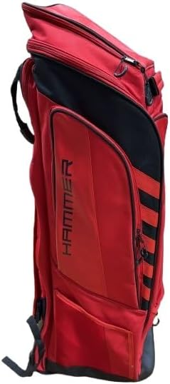 Hammer Black Edition Duffle Wheelie Cricket Bag -Red | 210L Large Capacity | 2100D Polyester | Heavy-Duty Tractor Wheels | Adult Cricket Gear Bag
