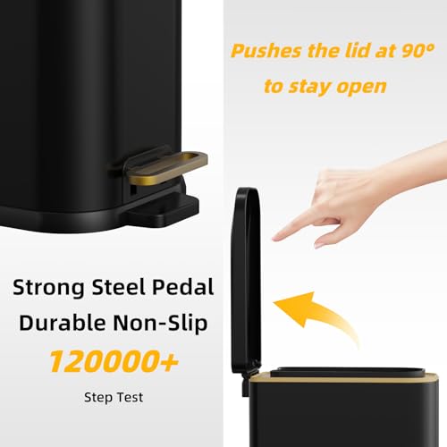 Image of KdbK Bathroom Trash Can with Soft Close Lid, 15L / 4 GallonRectangular Trash Can with Removable Wastebasket, Step Pedal, Slim Wastebasket for Bedroom, Home Office,B