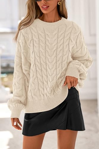 dowerme Women's Oversized Sweaters 2025 Long Sleeve Crewneck Cable Knit Chunky Pullover Cute Fall Outfits Winter Clothes2