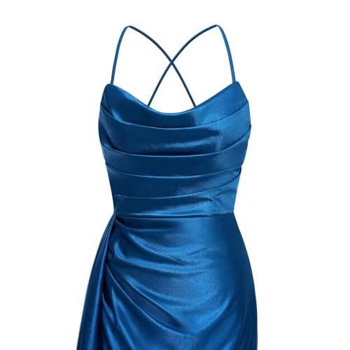 TIRAS Spaghetti Straps Satin Homecoming Dress for Teens Pleated Cowl Neck Short Cocktail Party Dresses with Tail CM4474
