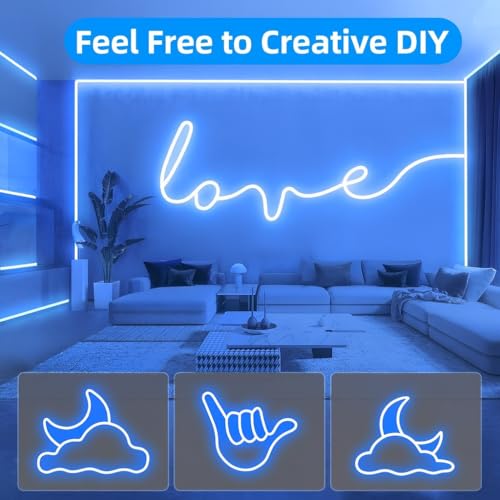 Image of Gesto 16.4 Feet Neon LED Strip Light with 12V Adapter | Cuttable & Flexible Waterproof Rope Light for Wall Decor, Indoor & Outdoor Decoration, Custom Names,Signage & Diwali Decorative Lighting- Blue