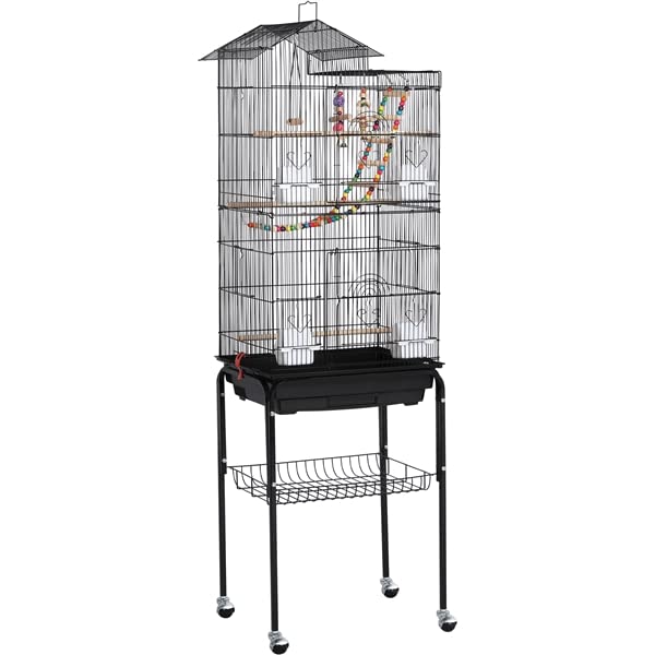 Abician Cage à Oiseaux Décorative en Métal avec Support Détachable à Roulette Cage à Perruche avec Jouets Perchoirs Plateau Coulissant Cage pour Les...
