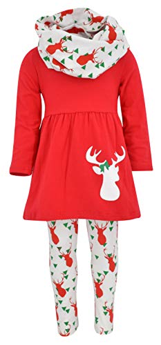 Image of Unique Baby Girls Kids Toddler 3pc Outfit Set Long Sleeve Soft Knit Tunic Top Leggings and Scarf