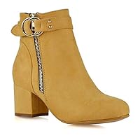 ESSEX GLAM Womens Ankle Boots Block Low Mid Heel Ladies Zip Buckle Strap Smart Booties Shoes