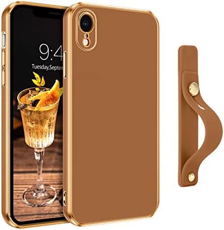 VENINGO iPhone XR Case, Phone Cases for iPhone XR,Slim Fit Soft TPU Rubber with Adjustable Wristband Kickstand Scratch Resistant Shockproof Protective Cover for Apple iPhone XR 6.1 Inch, Coffee Brown