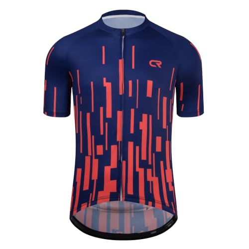 Coconut Ropamo CR Men's Cycling Jersey with 3+1 Zipper Pockets Short Sleeves Bike Jersey for Cycling, Breathable Quick Dry (Pink Stripe, XL)