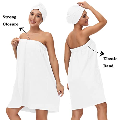 Verve Jelly Women Bath Wrap Spa Towel with Hair Towel Adjustable Closure Shower Robes Spa Bath Wrap Cover Up Towels Set White 3XL - Image 2