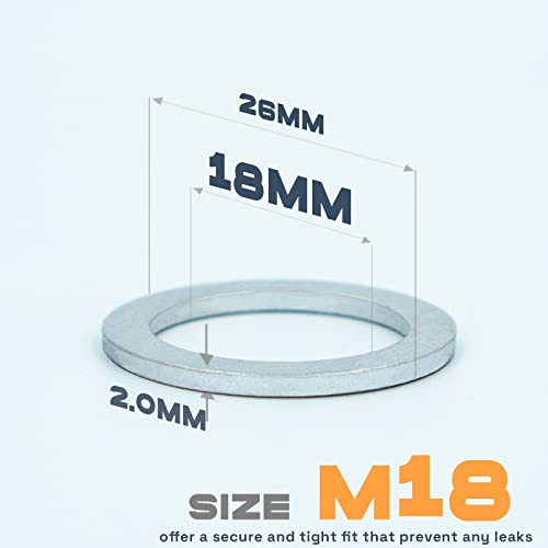 Image of 20Pcs M18 Oil Drain Plug Gasket, Transmission Fluid Drain Plug Crush Washer, Aluminum Crush Washer, Seal Ring by KeeRoarin, 18mm*26mm*2mm