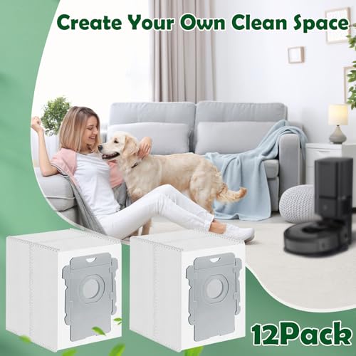 Image of 12 Pack Vacuum Bags for iRobot Roomba 105 Vac 104 405 504 505 705 Combo j7+ j9+ s9+ i3+ i7+ i8 i7 i6 i5 i4 i3 10 Max, All Clean Base Automatic Dirt Disposal Bags