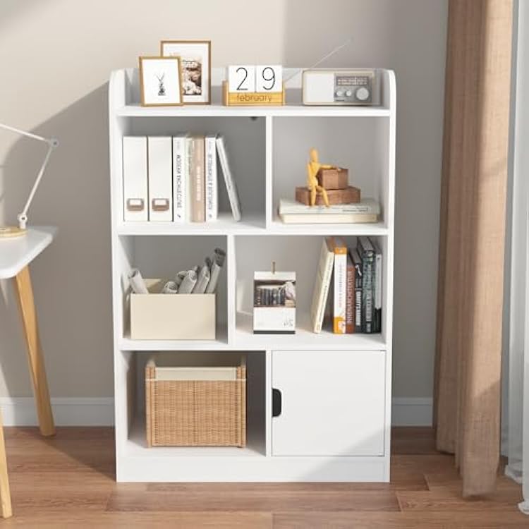 Six-Grid Wooden Bookshelf,Freestanding Storage Cabinet,Cube Storage Rack,Suitable for Bedroom,Living Room,Playroom(White-02)