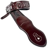Walker and Williams KB-02-BC Walnut Brown Carved Padded Strap With Black finished Skull & Christian Cross Design For Acoustic, Electric And Bass Guitars