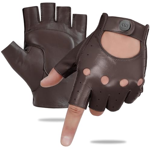 Image of GSG Men's Fingerless Leather Driving Gloves, Half Finger, lambskin | Half Finger Design, Breathable Comfort,Driving, Motorcycle Riding, Racing, Cycling, Daily Wear