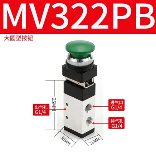 Válvula mecánica neumática de botón momentáneo de 2 posiciones MV322 3