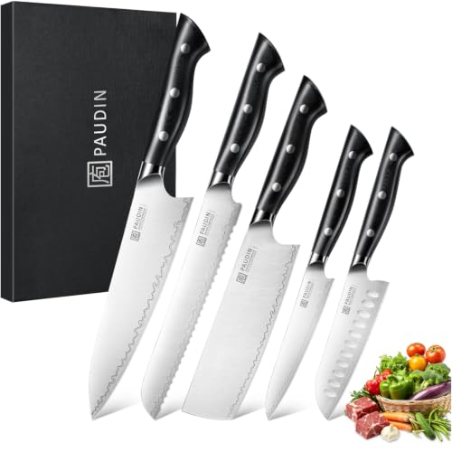 PAUDIN 5 Pcs Ultra Sharp Chef Knife Set, 63 HRC Pr