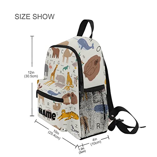 Custom Kid's Name Backpack, Animals Alphabet Elephant Flamingo Giraffe Cartoon Toddler Backpack for Daycare Travel, Personalized Name Preschool Bookbags for Boys Girls Kids3